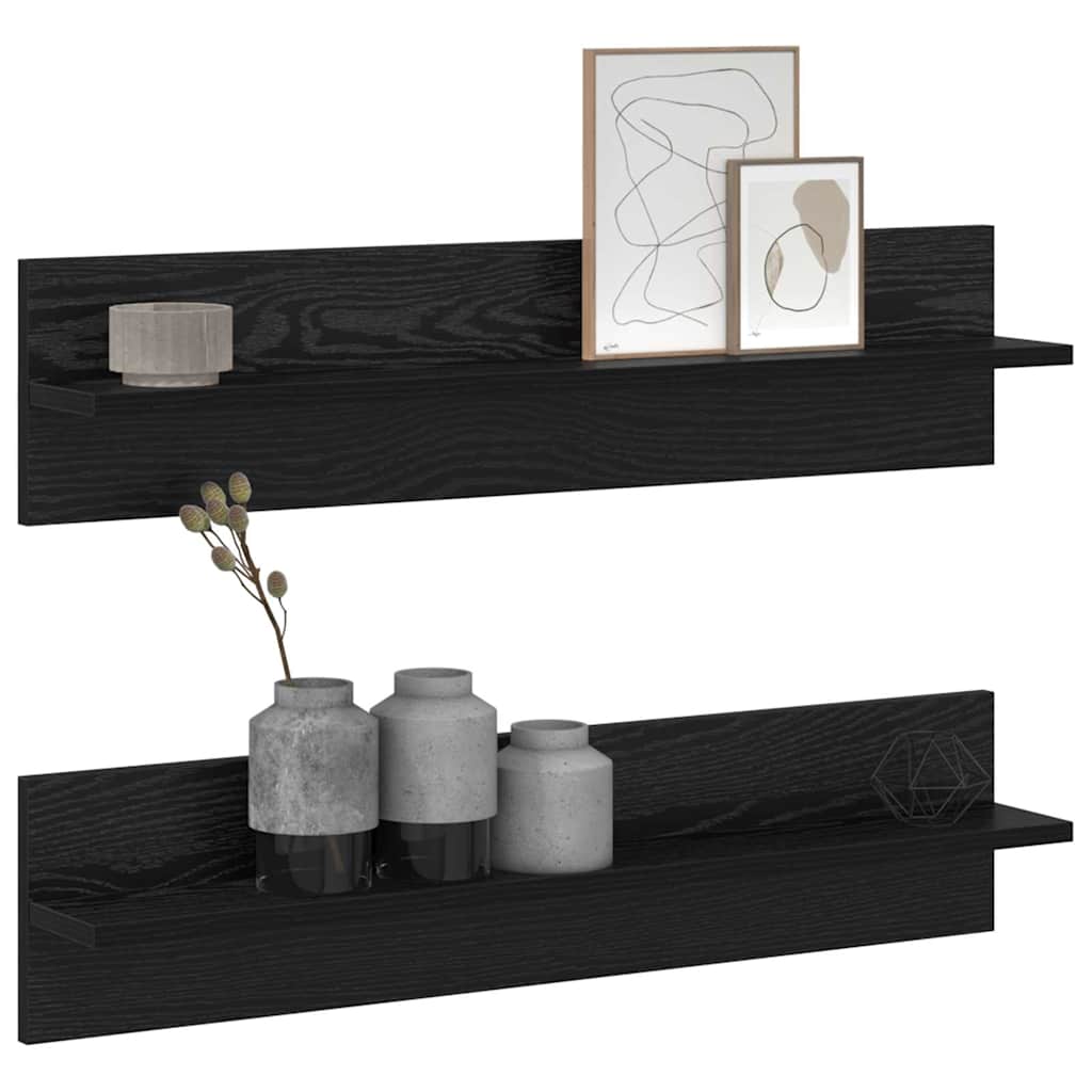 Vegghyller 2 pcs Svart eik 80 x 11.5 x 18 cm Konstruert tre