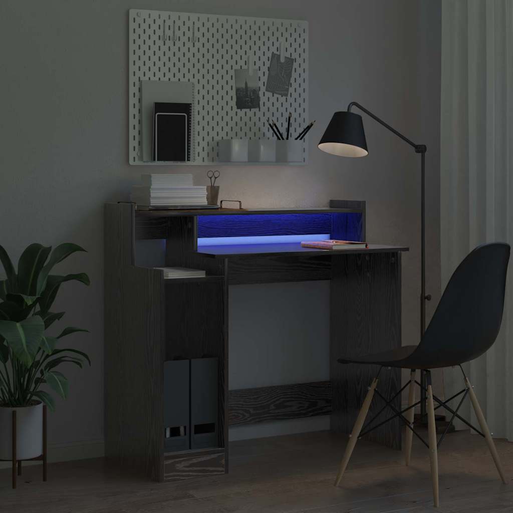 Skrivebord med hylle Svart Eik 97 x 45 x 90 cm Konstruert tre