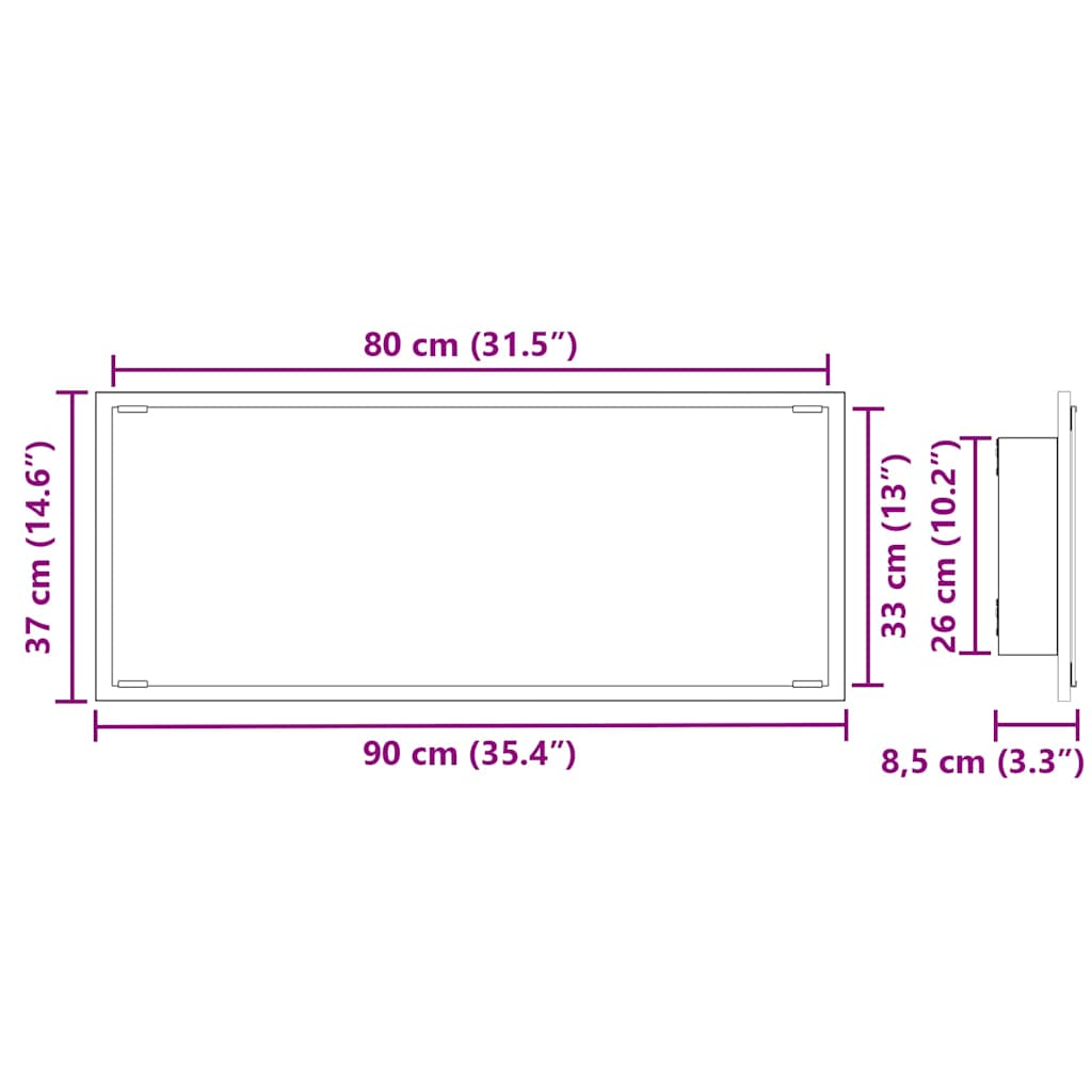 Speil Veggmontert Gamle tre 90 x 8,5 x 37 cm Konstruert tre