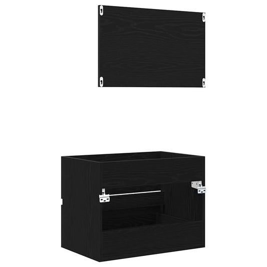 Baderomsinnredningssett 2 pcs Svart Eik Ingeniørtre og metall
