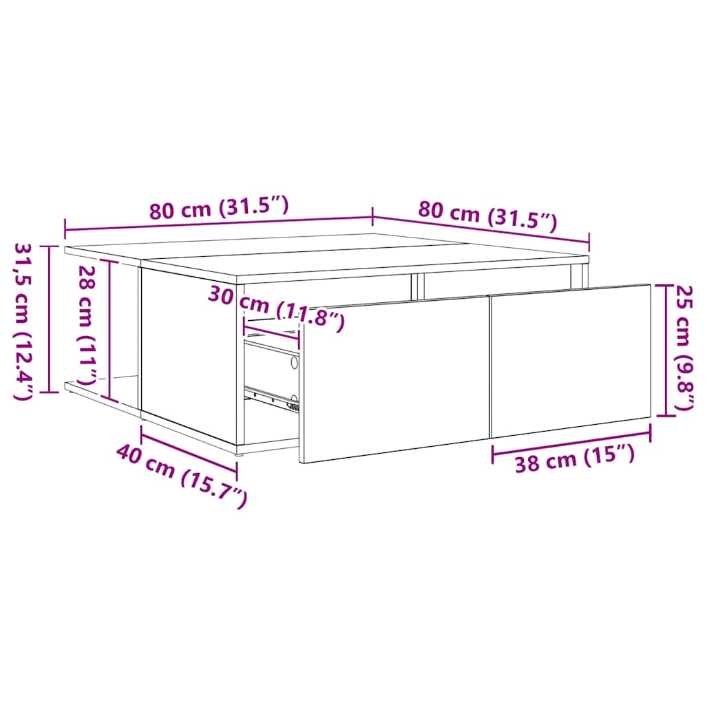 Kaffebord med skuff Gammelt tre 80 x 80 x 31 cm Konstruert tre