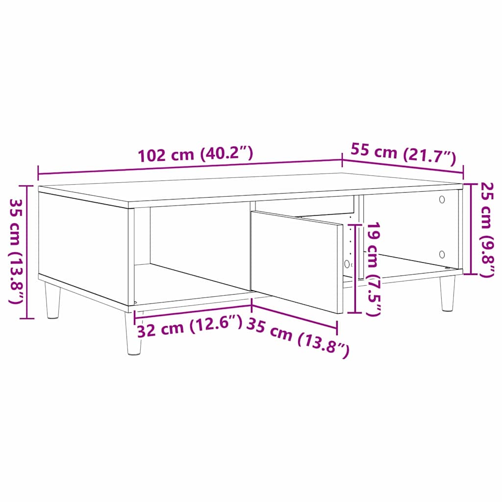 Kaffebord Betonggrå 102 x 55 x 35 cm Konstruert tre