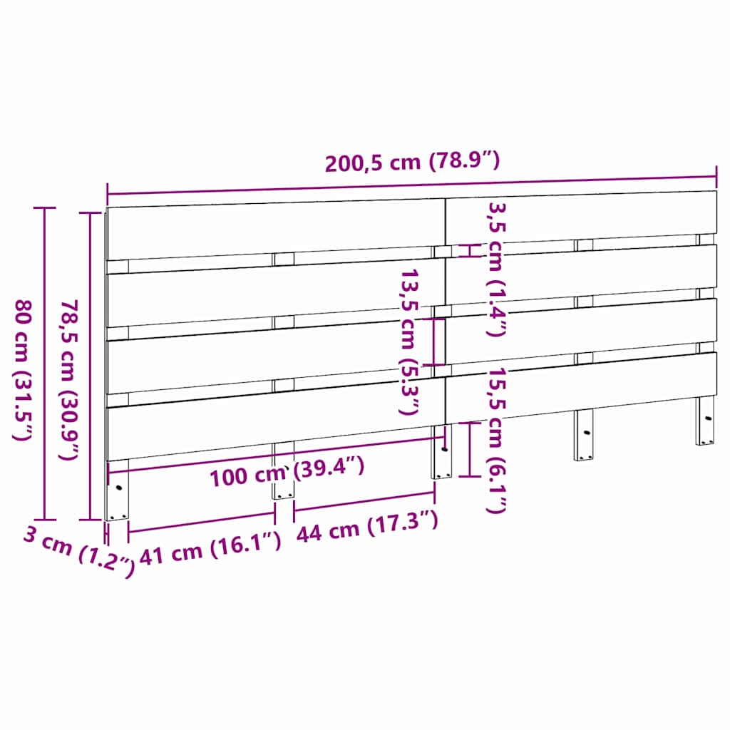 Hodegavl Vokset Brun 200,5 x 3 x 80 cm Massiv furu