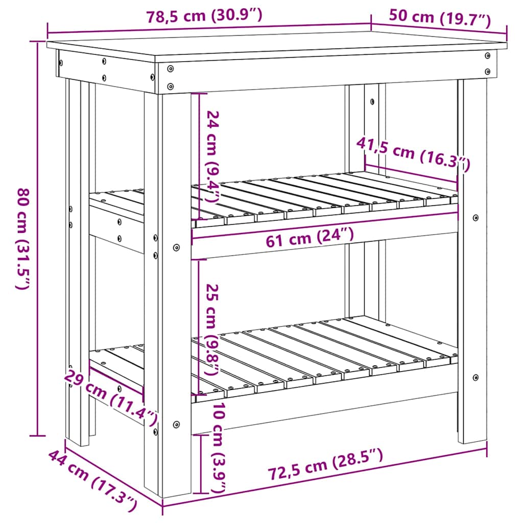 Arbeidsbenk med hylle Vokset Brun 78,5 x 50 x 80 cm Massiv furu