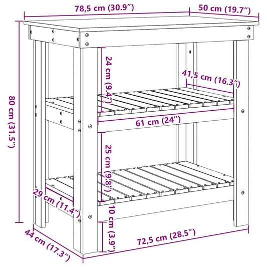 Arbeidsbenk med hylle Vokset Brun 78,5 x 50 x 80 cm Massiv furu