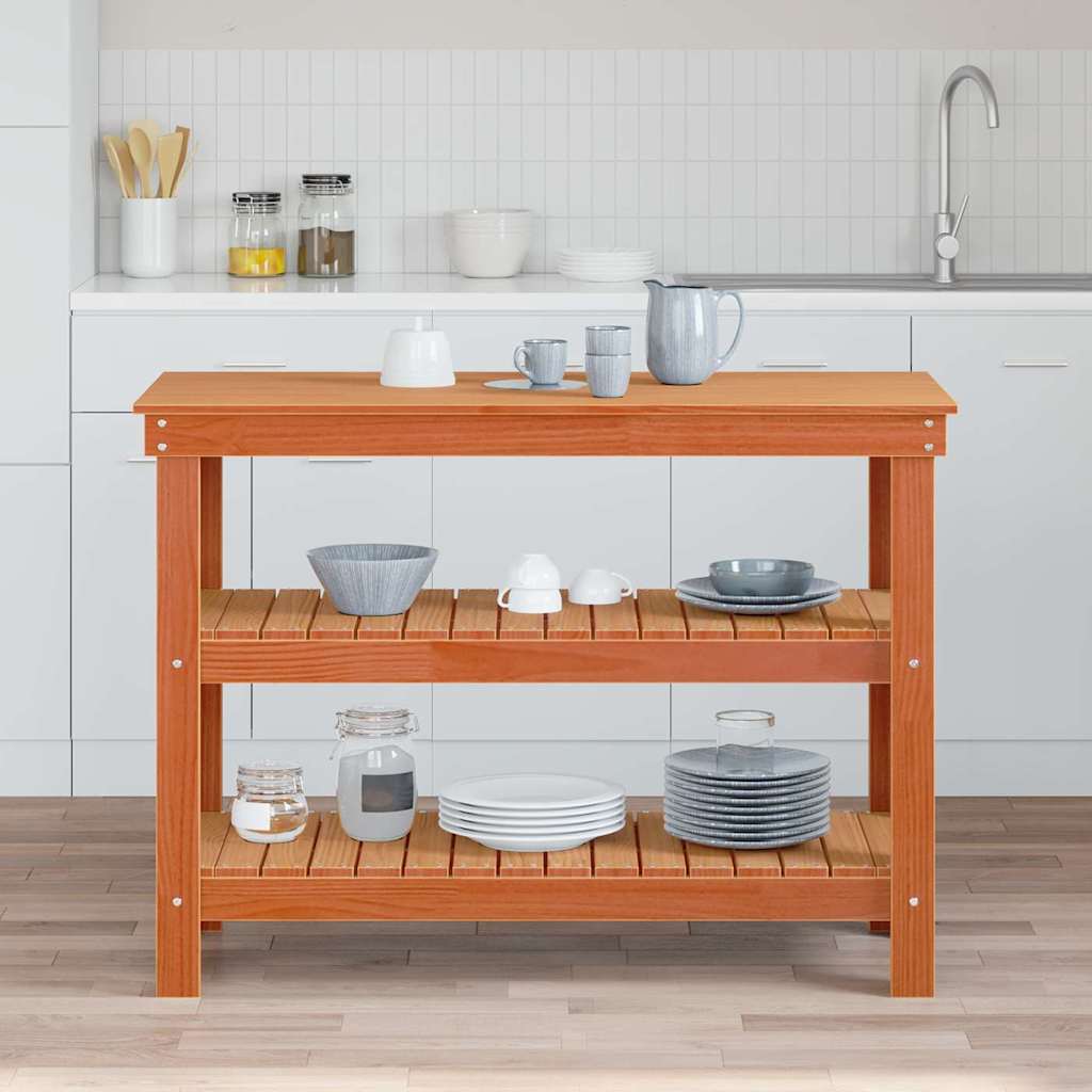 Arbeidsbenk med hylle Voksbrun 110,5 x 50 x 80 cm Heltre furu