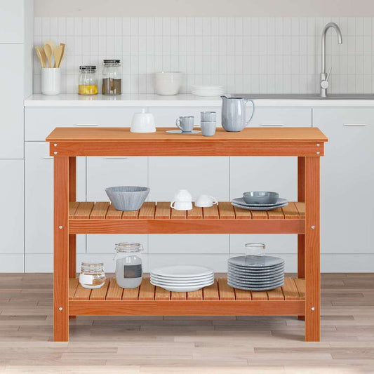 Arbeidsbenk med hylle Voksbrun 110,5 x 50 x 80 cm Heltre furu