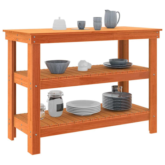 Arbeidsbenk med hylle Voksbrun 110,5 x 50 x 80 cm Heltre furu