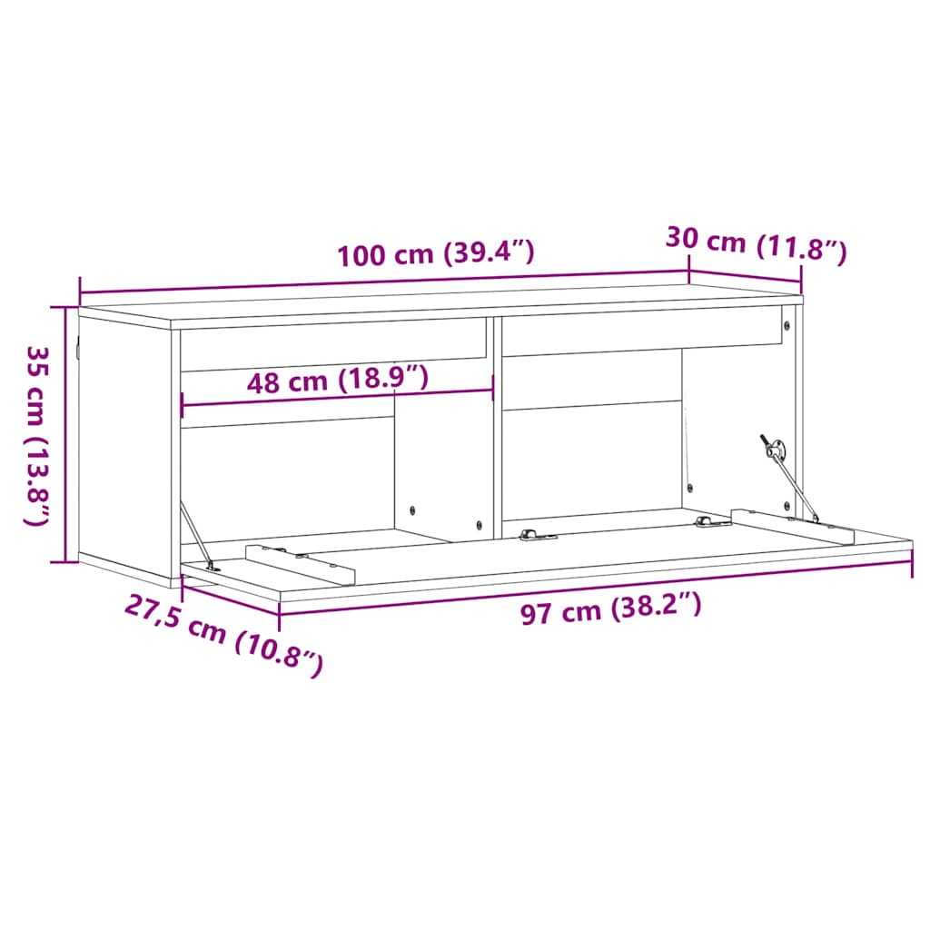 Veggskap Veggmontert Voksbrun 100 x 30 x 35 cm Heltre furu