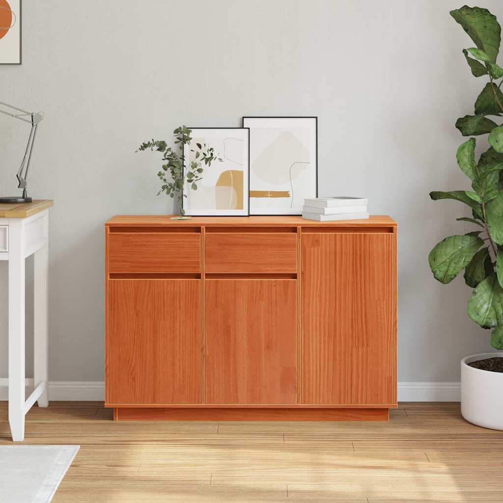 Serviesskap med skuff Vokset Brun 110 x 34 x 75 cm Massiv furu