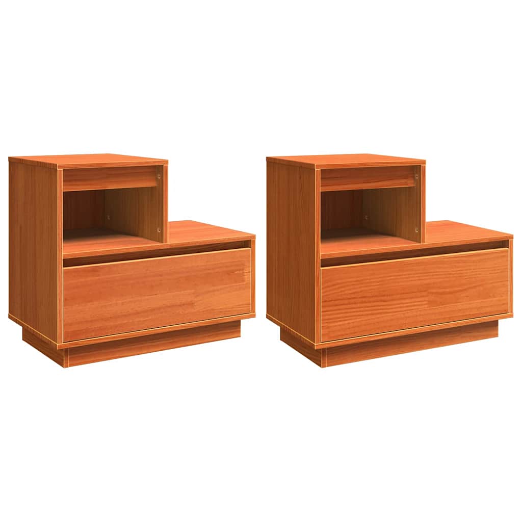 Nattbordskap 2 pcs Voksbrun 60 x 34 x 51 cm Heltre furu