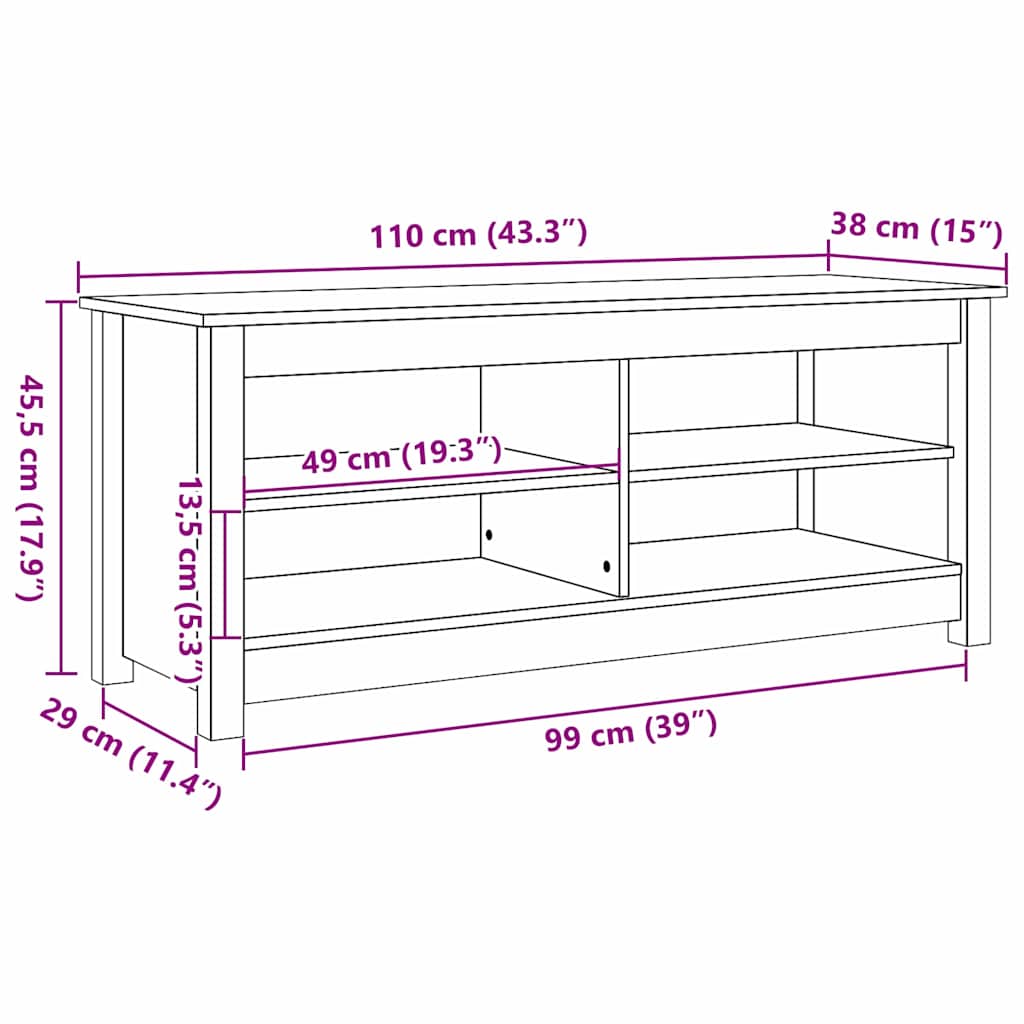 Oppbevaringsbenk 110 x 38 x 45,5 cm Heltre furu Voksbrun