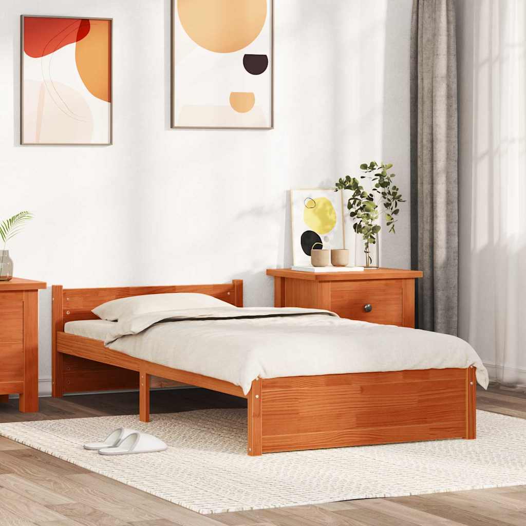 Sengestamme med hodegjerde Voksbrun 75 x 190 cm Heltre furu