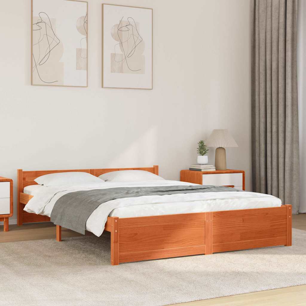 Sengestamme med hodegjerde Voksbrun 160 x 200 cm Heltre furu