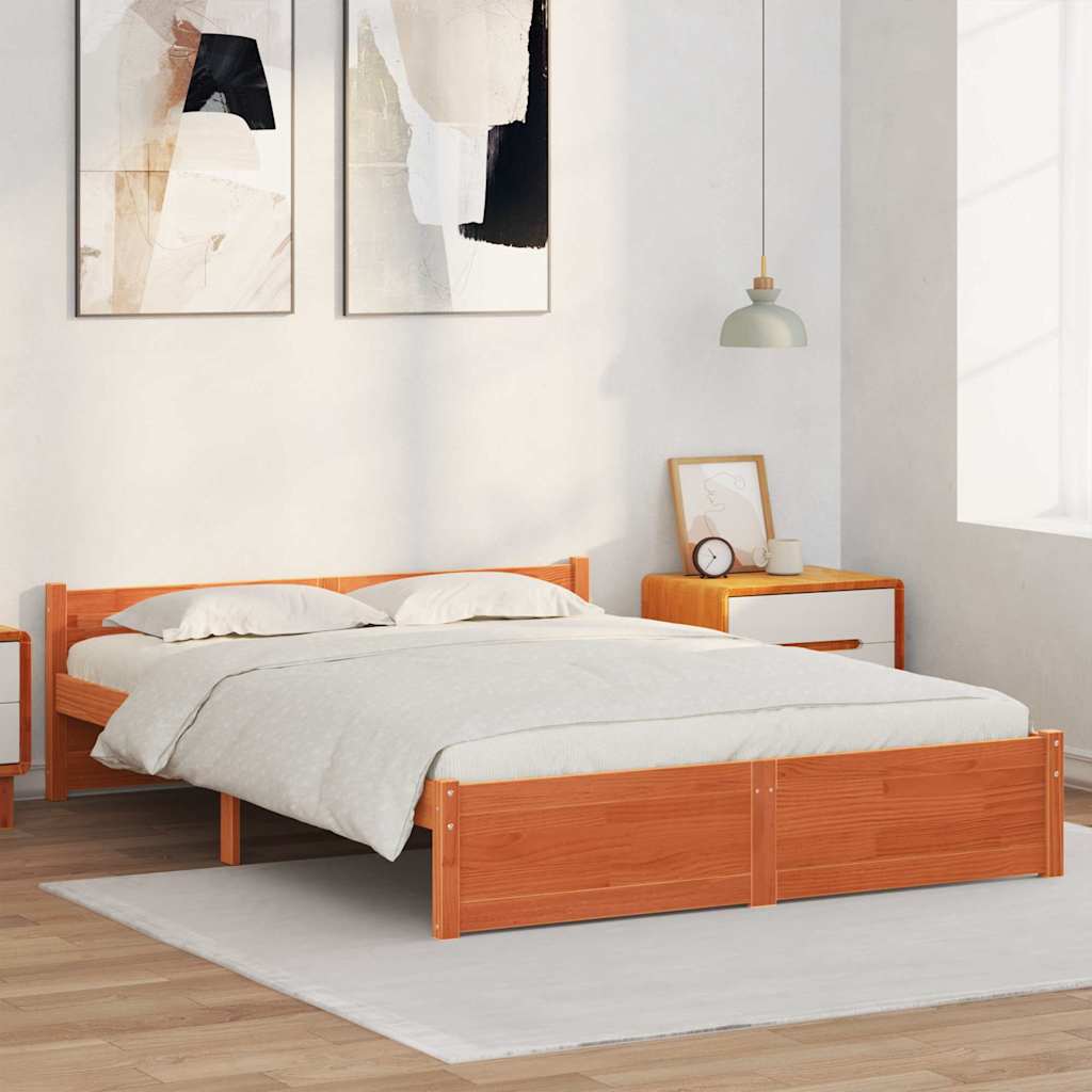 Sengestamme med hodegjerde Voksbrun 160 x 200 cm Heltre furu