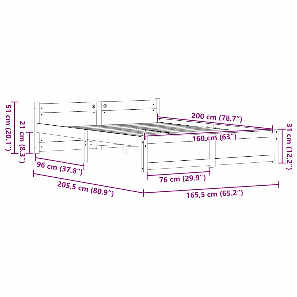 Sengestamme med hodegjerde Voksbrun 160 x 200 cm Heltre furu