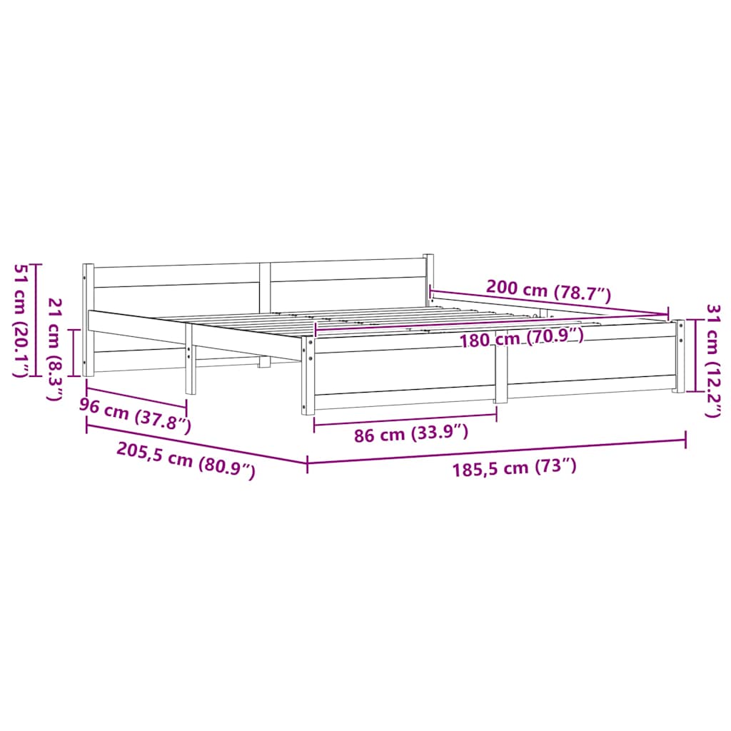 Sengestamme med hodegjerde Voksbrun 180 x 200 cm Heltre furu