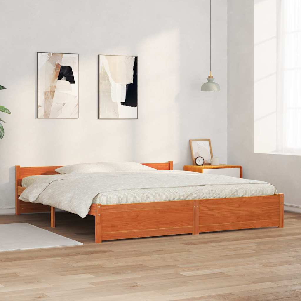 Sengestamme med hodegjerde Voksbrun 200 x 200 cm Heltre furu