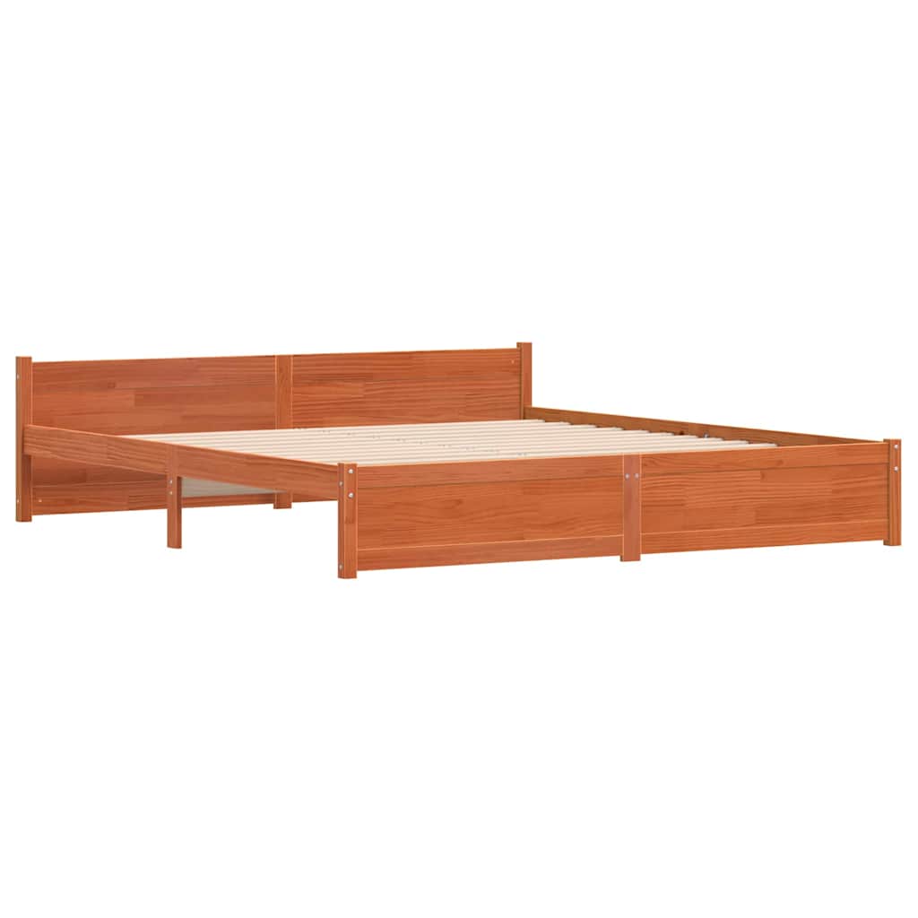 Sengestamme med hodegjerde Voksbrun 200 x 200 cm Heltre furu