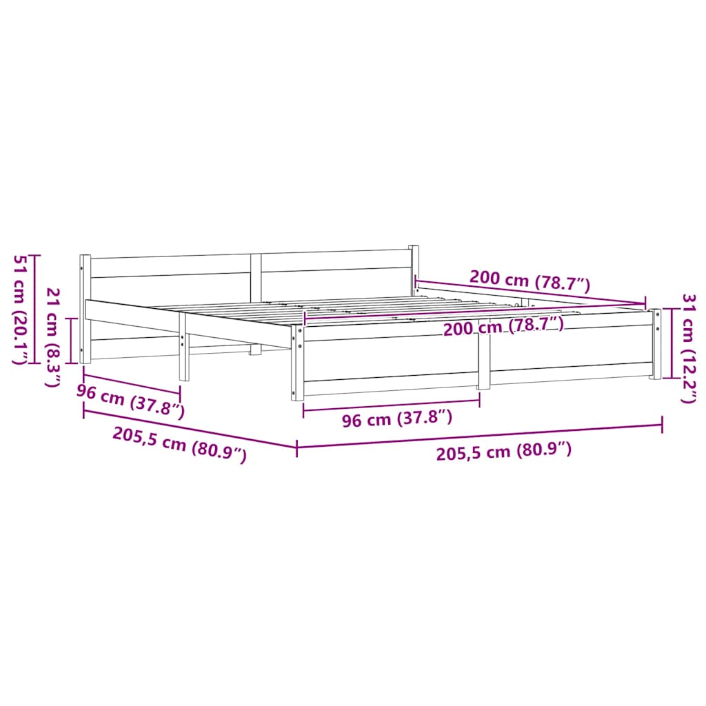 Sengestamme med hodegjerde Voksbrun 200 x 200 cm Heltre furu