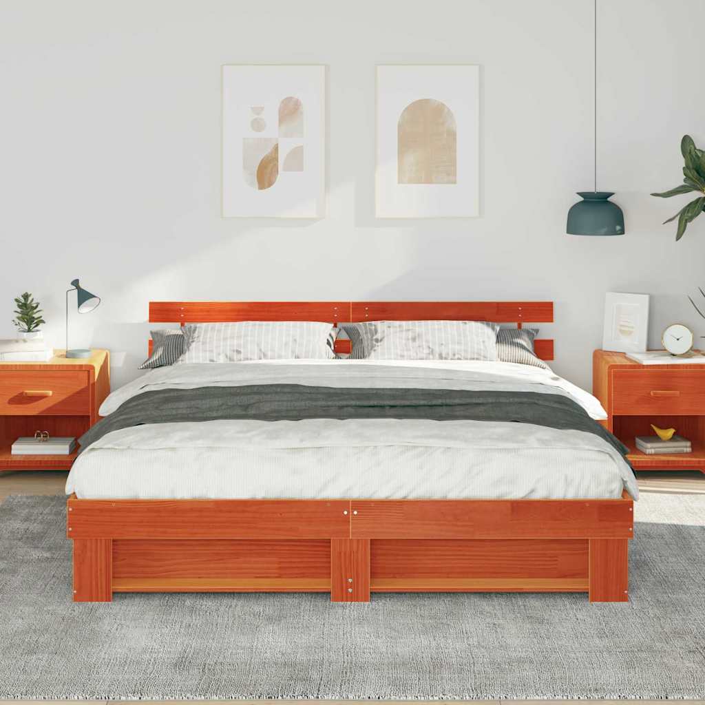 Sengestamme med hodegjerde Brun 180 x 200 cm Massiv furu