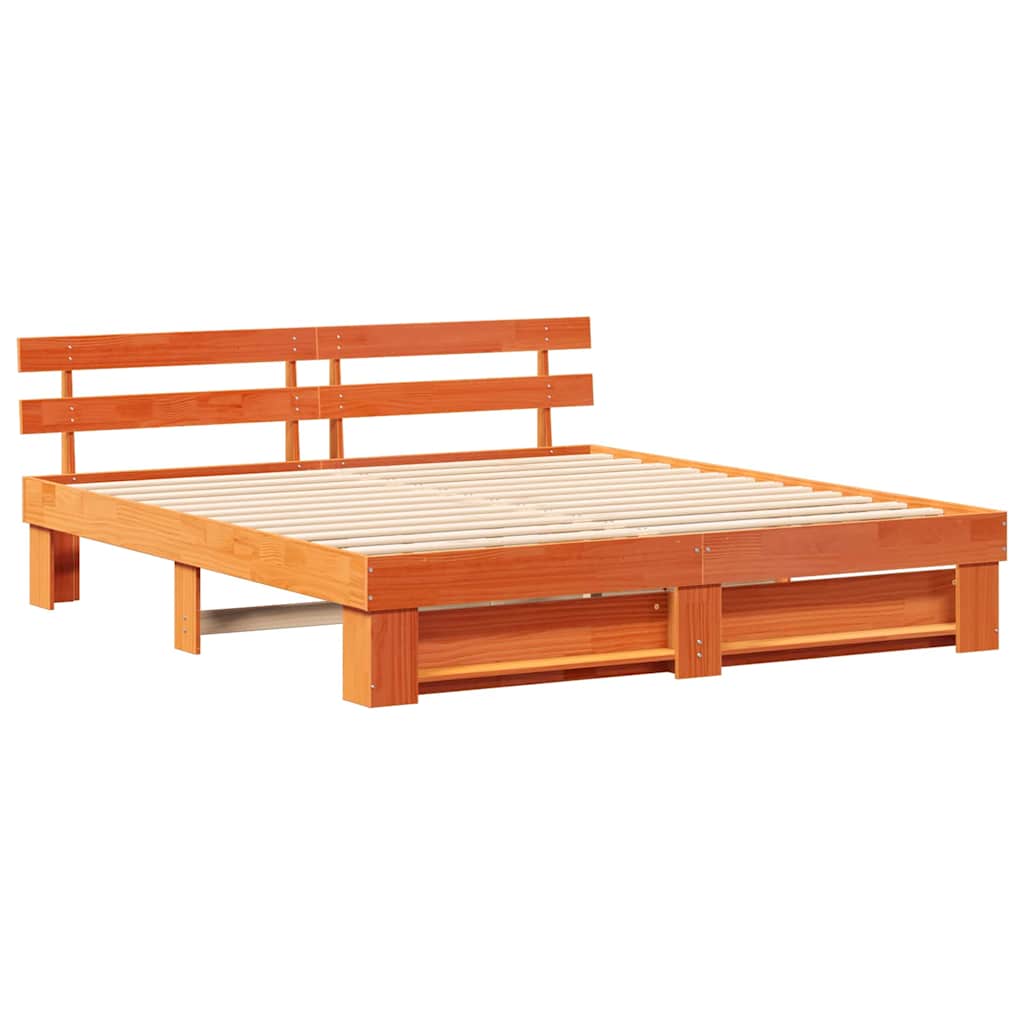 Sengestamme med hodegjerde Brun 180 x 200 cm Massiv furu