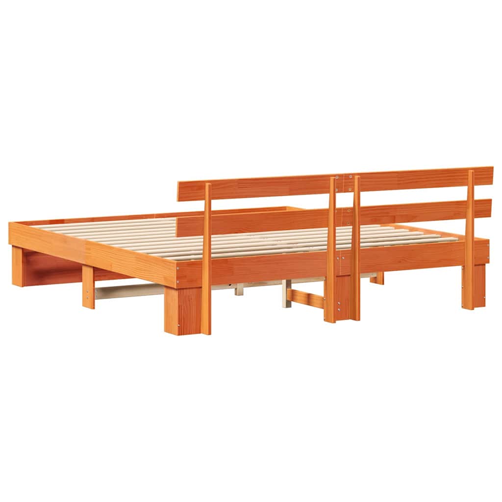 Sengestamme med hodegjerde Brun 180 x 200 cm Massiv furu