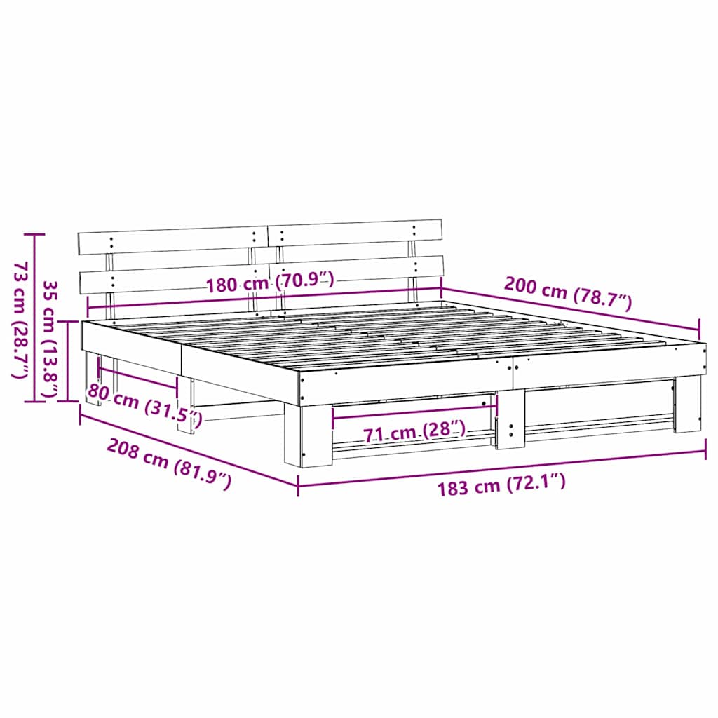 Sengestamme med hodegjerde Brun 180 x 200 cm Massiv furu