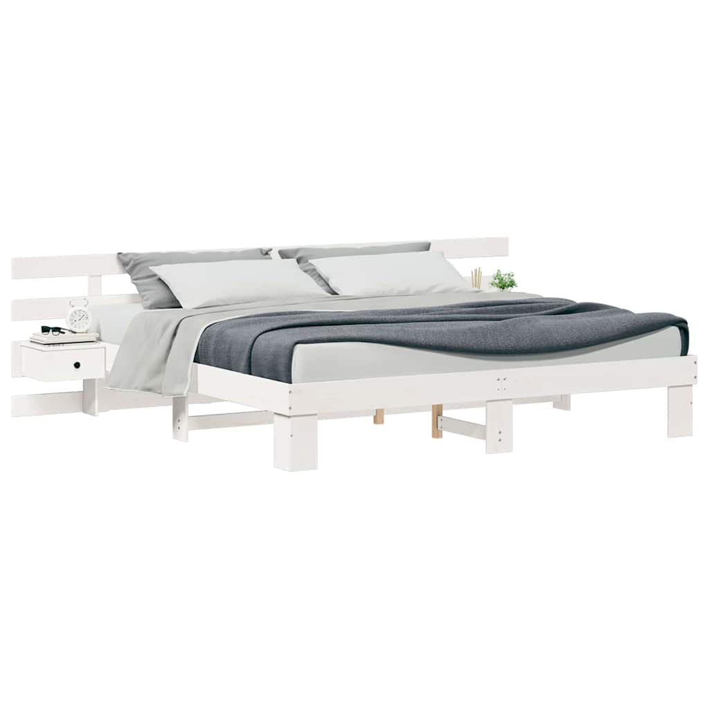 Sengestamme med hodegjerde Hvit 200 x 200 cm Massiv furu