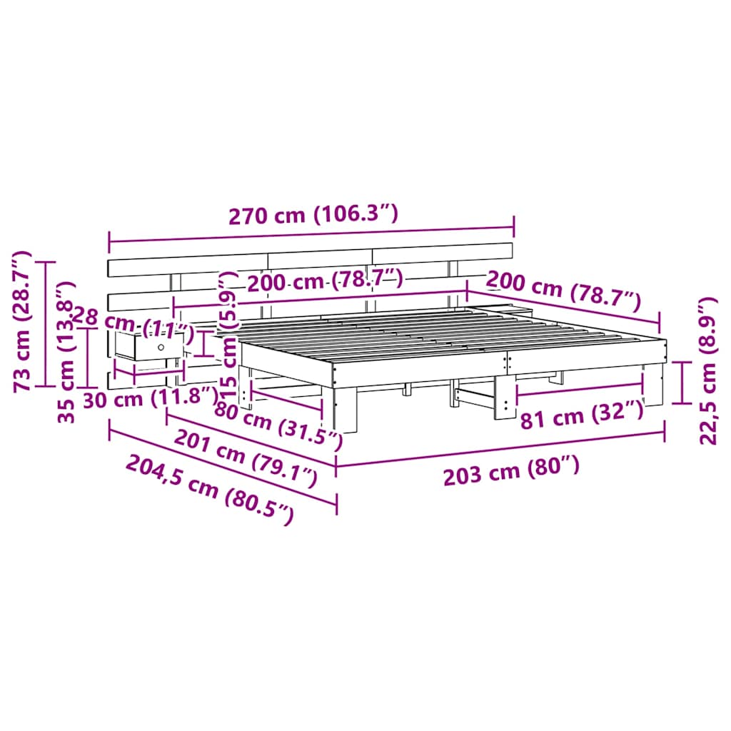 Sengestamme med hodegjerde Hvit 200 x 200 cm Massiv furu