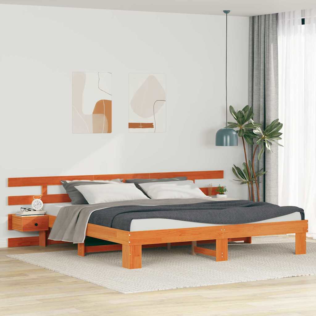 Sengestamme med hodegjerde Brun 200 x 200 cm Massiv furu