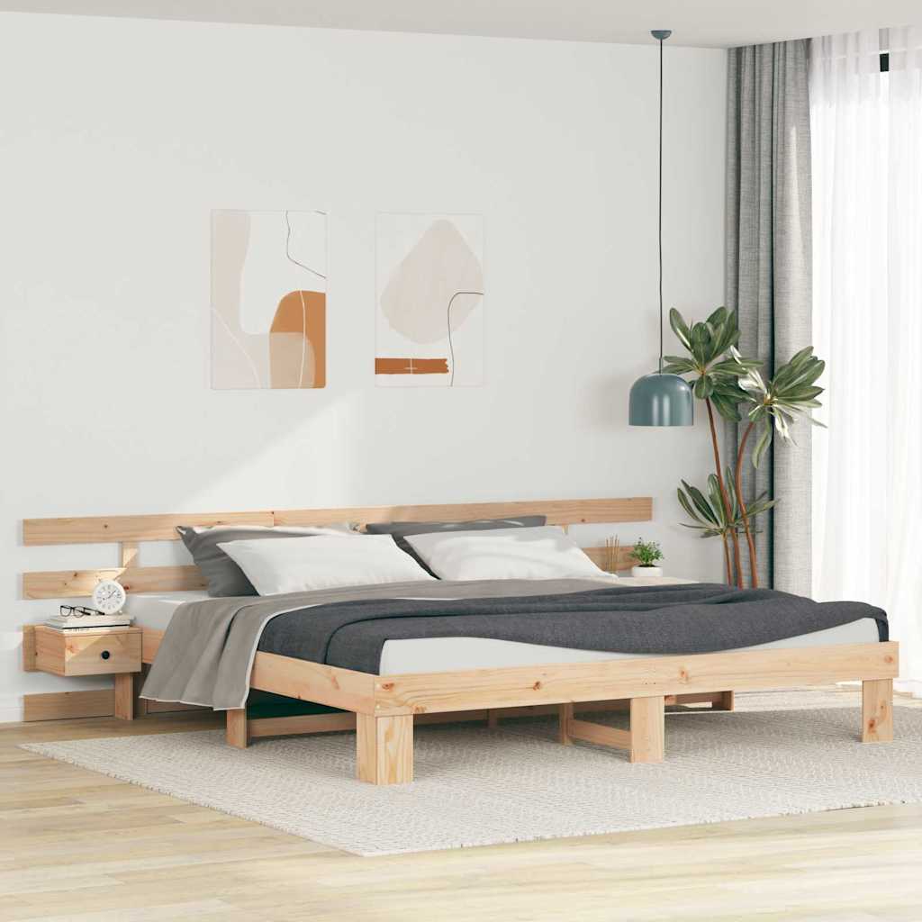 Sengestamme med hodegjerde Brun 180 x 200 cm Massiv furu