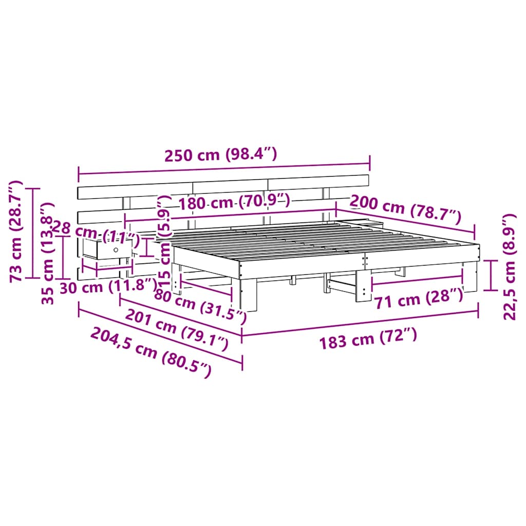 Sengestamme med hodegjerde Hvit 180 x 200 cm Massiv furu