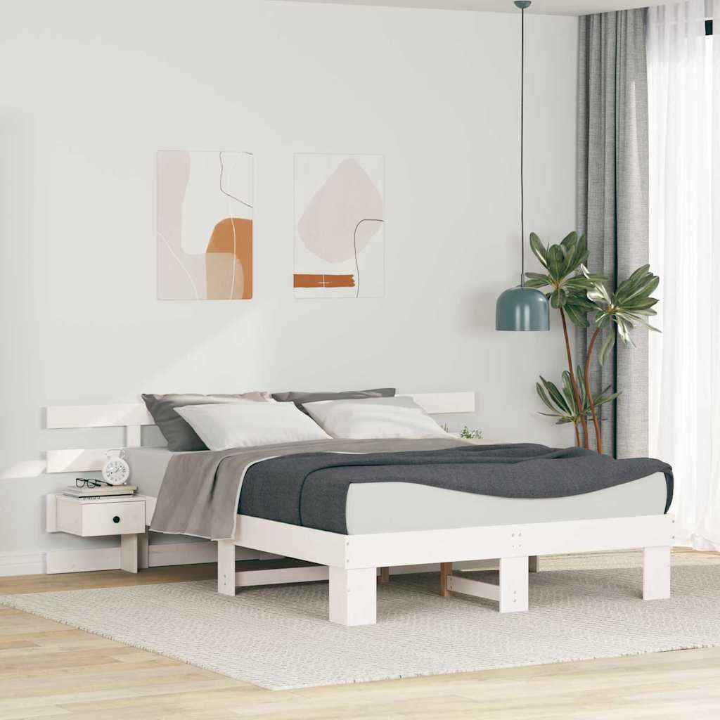 Sengestamme med hodegjerde Hvit 150 x 200 cm Massiv furu