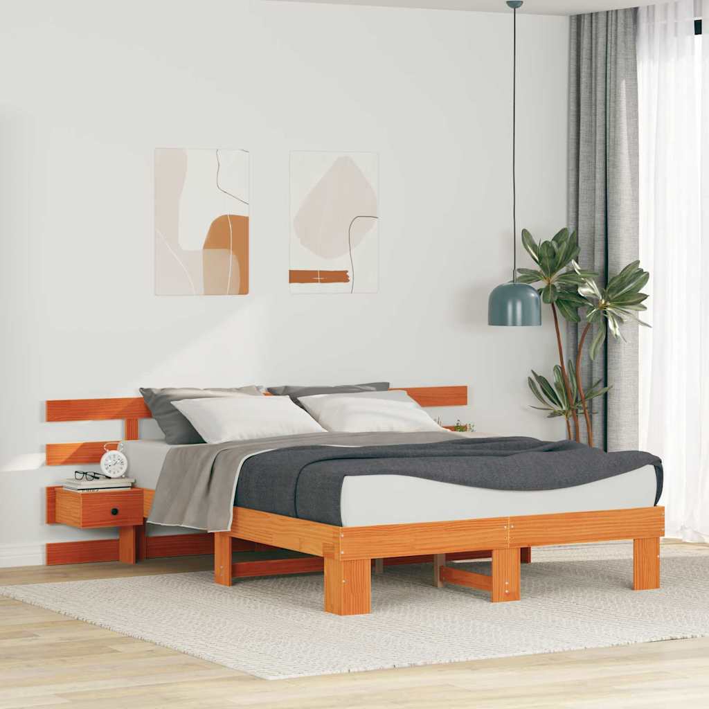 Sengestamme med hodegjerde Brun 150 x 200 cm Massiv furu