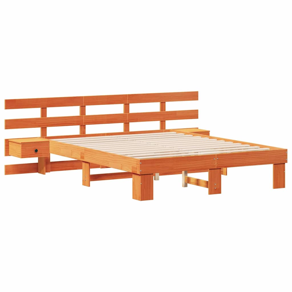 Sengestamme med hodegjerde Brun 150 x 200 cm Massiv furu