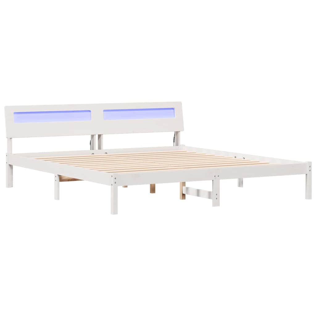 Sengestamme med hodegjerde Hvit 200 x 200 cm Massiv furu