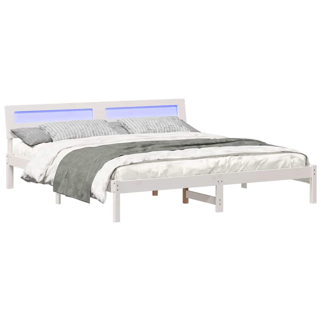 Sengestamme med hodegjerde Hvit 200 x 200 cm Massiv furu