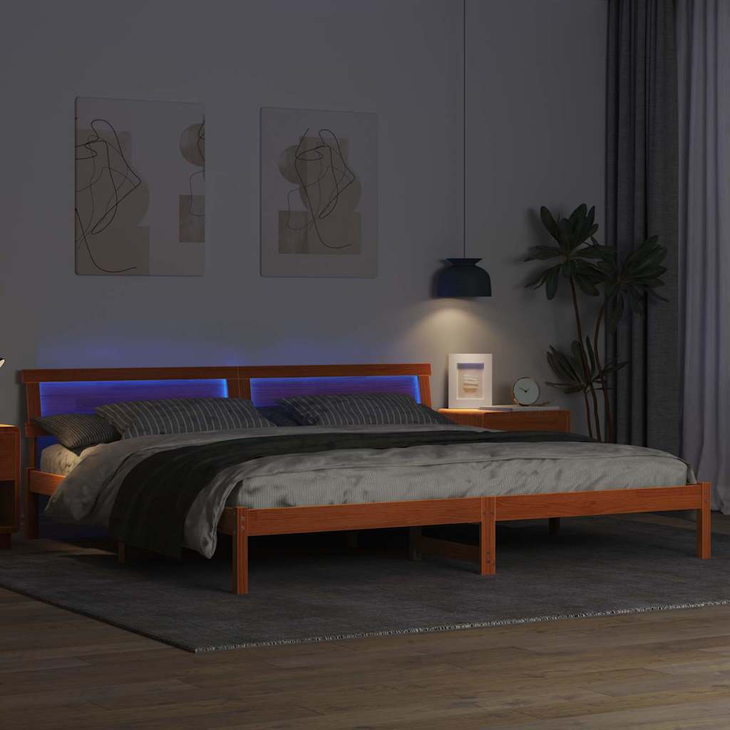 Sengestamme med hodegjerde Vokset Brun 200 x 200 cm Massiv furu