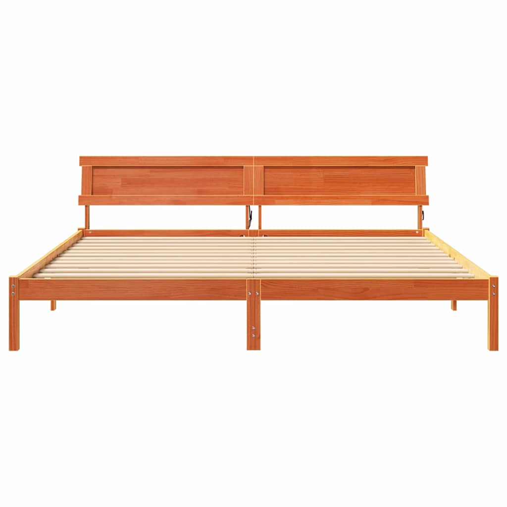 Sengestamme med hodegjerde Vokset Brun 200 x 200 cm Massiv furu