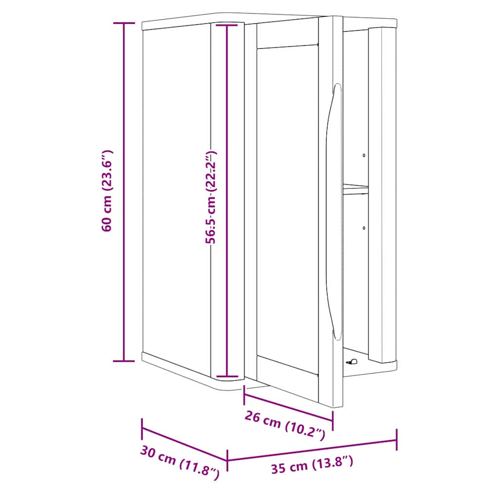 Baderom veggskap FLORO Vokset Brun 35 x 30 x 60 cm Massiv furu