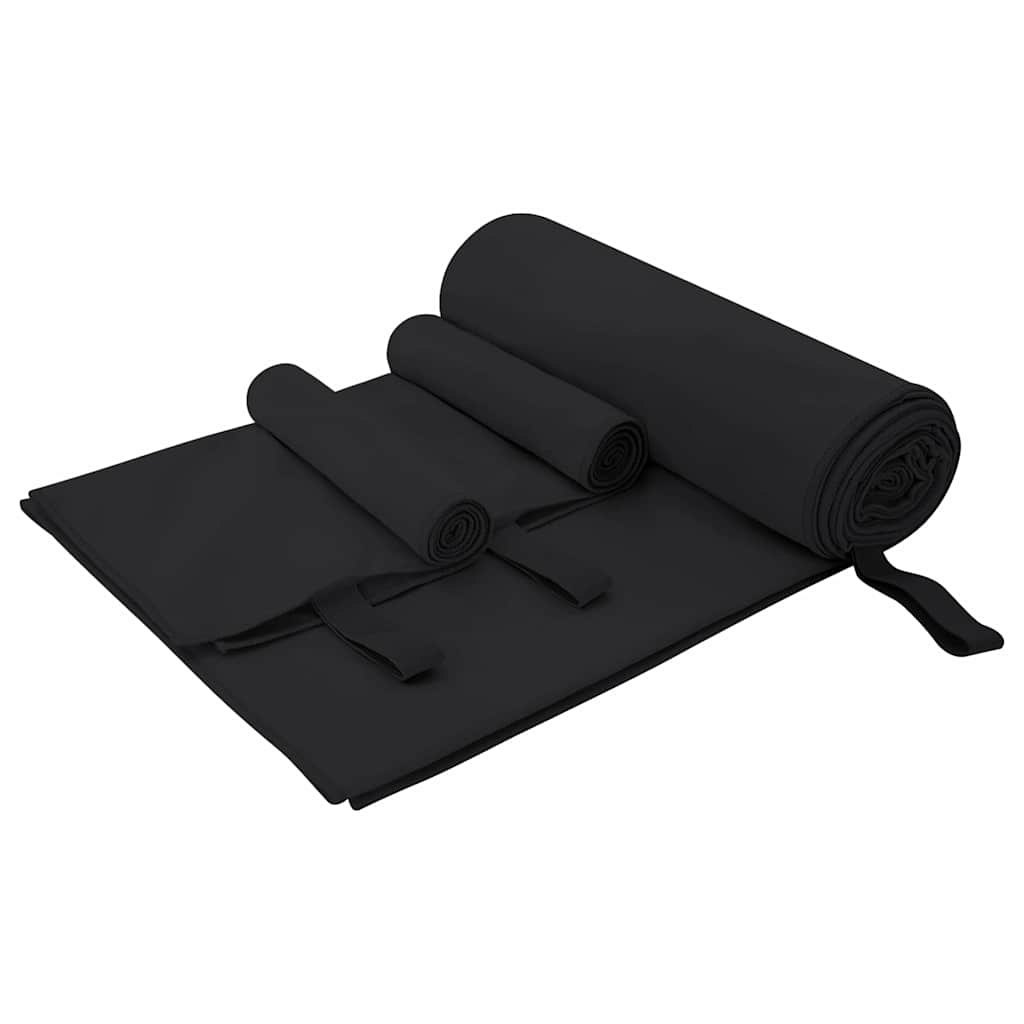 Sports håndklesett 3 pcs Svart Polyester og polyamid