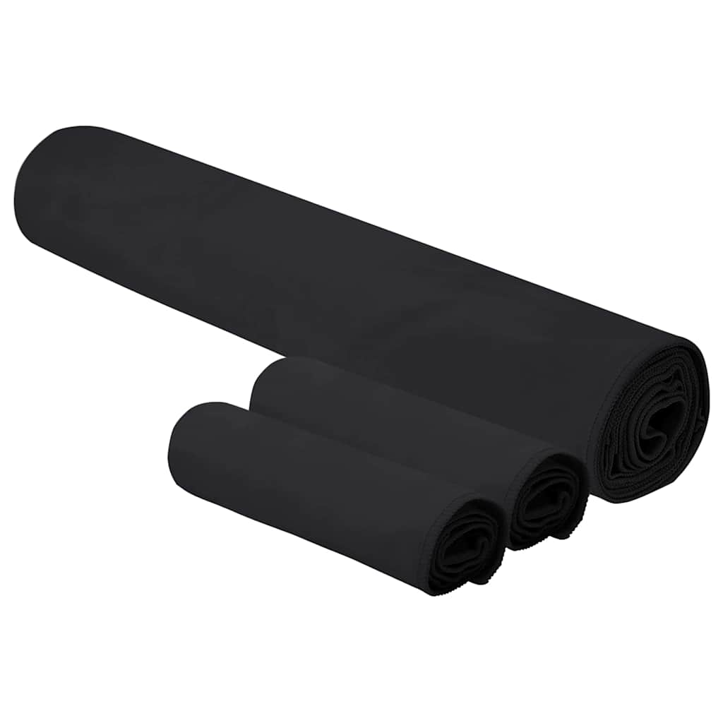 Sports håndklesett 3 pcs Svart Polyester og polyamid