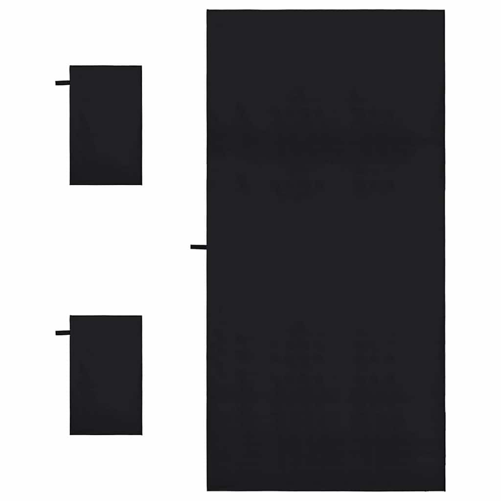 Sports håndklesett 3 pcs Svart Polyester og polyamid