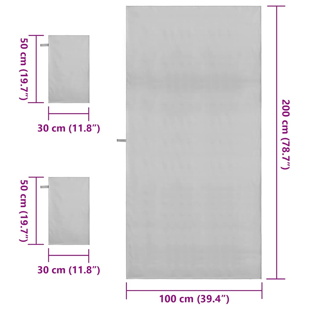Sports håndklesett 3 pcs Grå Polyester og polyamid