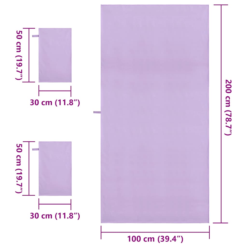 Sports håndklesett 3 pcs Lilla Polyester og polyamid