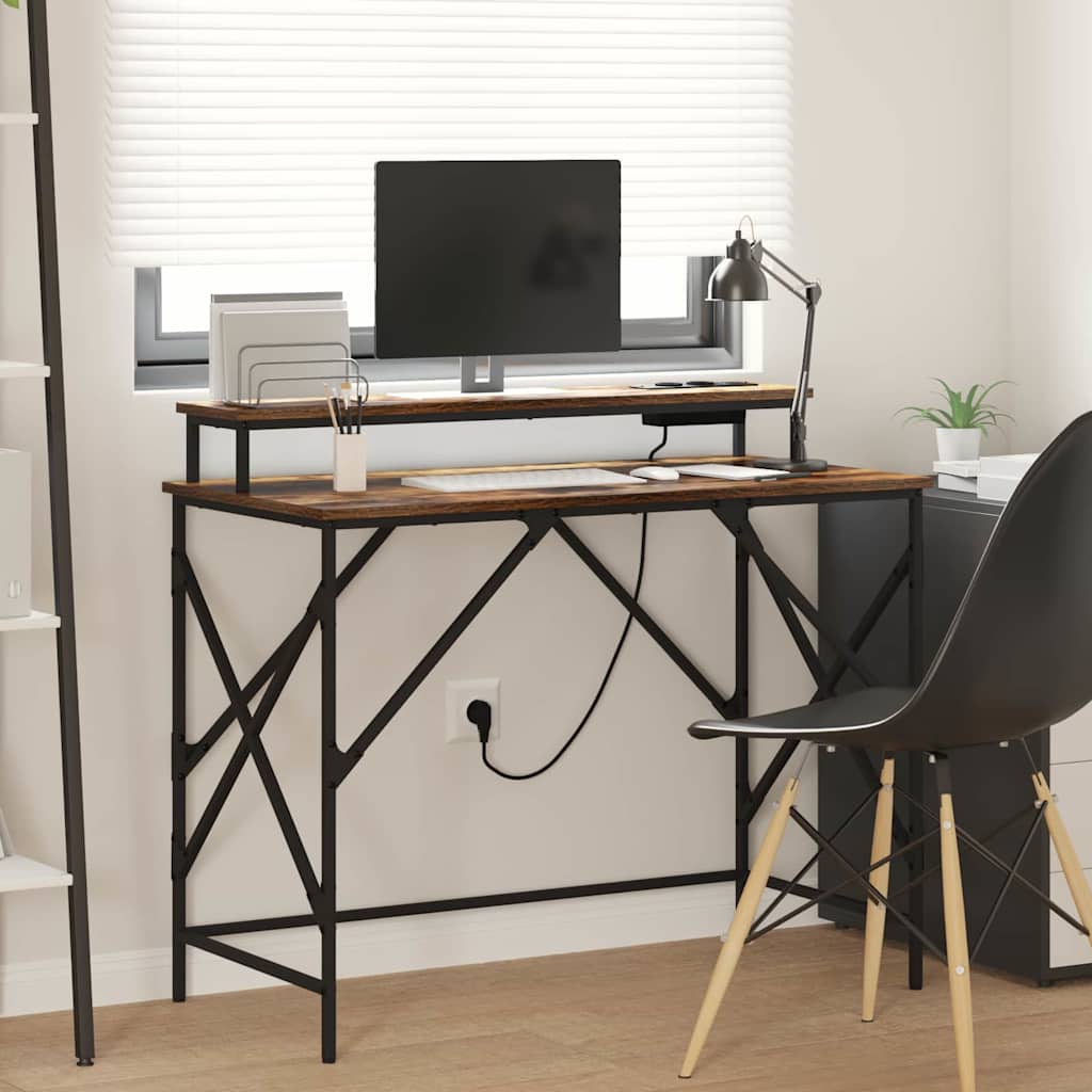Skrivebord med hylle Røkt eik 100 x 50 x 86,5 cm Konstruert tre