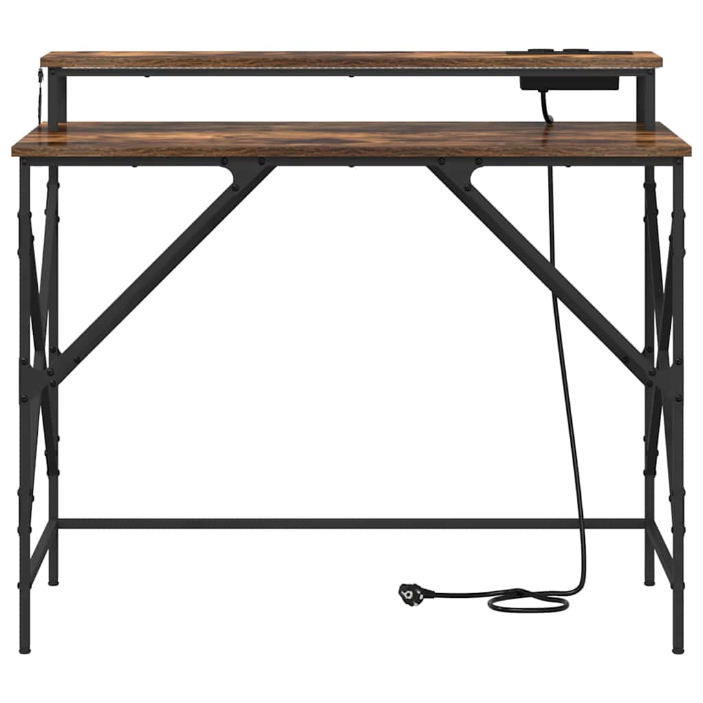 Skrivebord med hylle Røkt eik 100 x 50 x 86,5 cm Konstruert tre