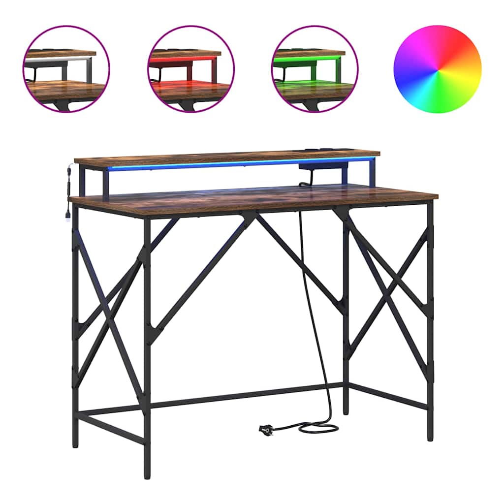 Skrivebord med hylle Røkt eik 100 x 50 x 86,5 cm Konstruert tre