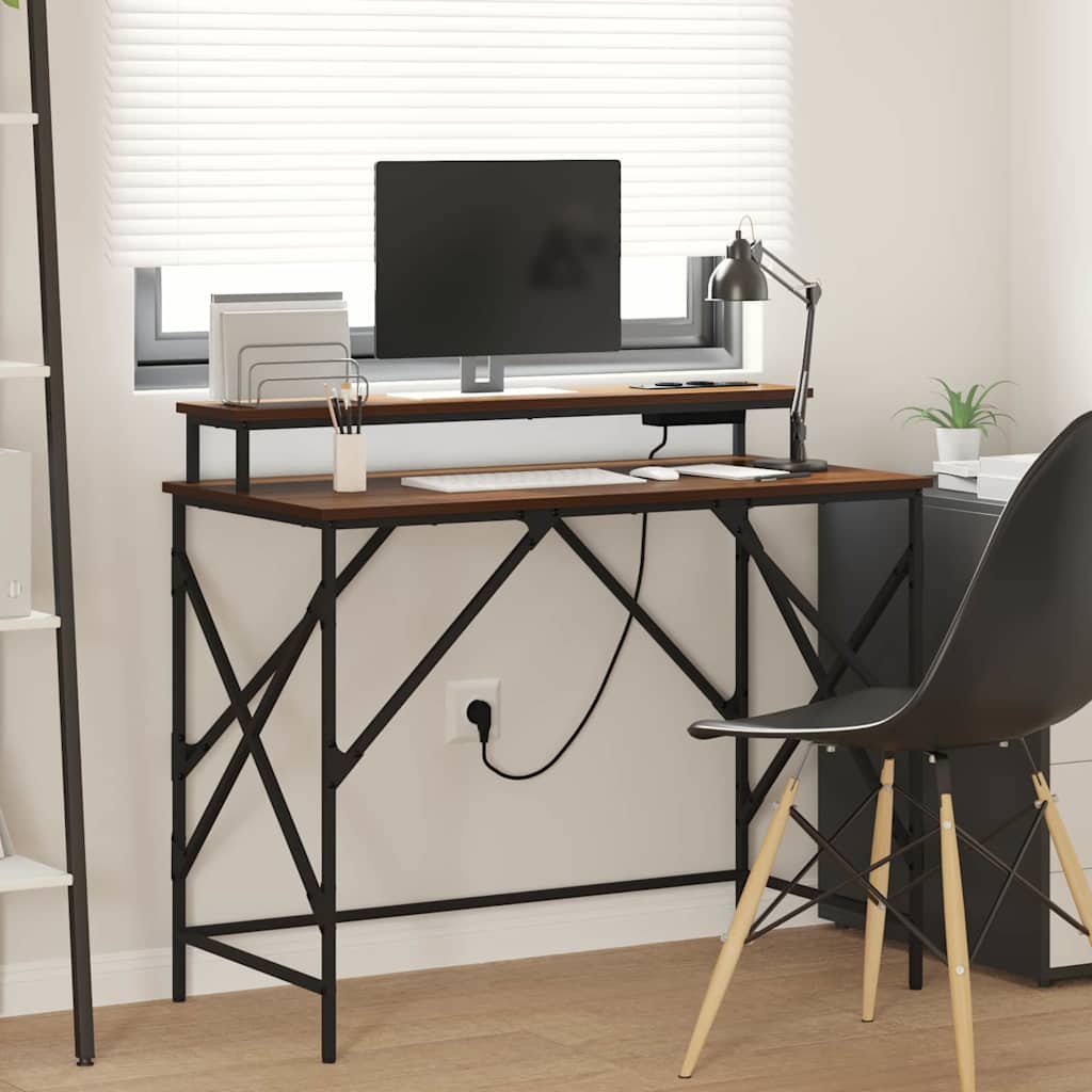 Skrivebord med hylle Brun Eik 100 x 50 x 86,5 cm Konstruert tre